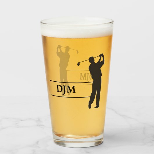 Monogram Black Silhouette Golfer Glas (Voorkant gevuld)