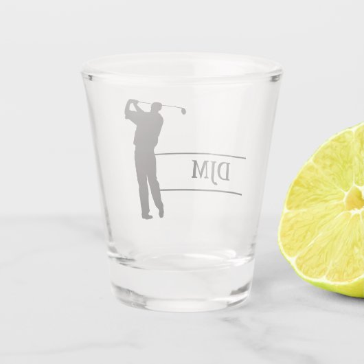 Monogram Black Silhouette Golfer Monogram Shot Glas (Achterkant)