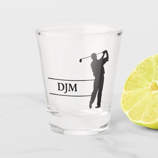 Monogram Black Silhouette Golfer Monogram Shot Glas (Voorkant)