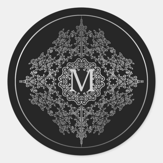 Monogram Black & Silver Filigree Motif Stickers (Voorkant)