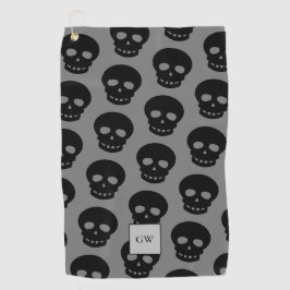 Monogram Black Skull Grey Gothic Pattern Novelty Golfhanddoek