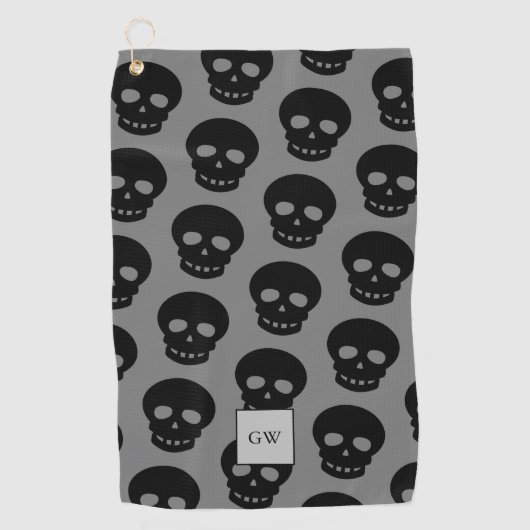 Monogram Black Skull Grey Gothic Pattern Novelty Golfhanddoek (Voorkant)