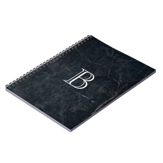 Monogram Black Stone Abstracte Grunge Textuur Notitieboek (Linkerzijde)