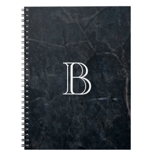 Monogram Black Stone Abstracte Grunge Textuur Notitieboek (Voorkant)