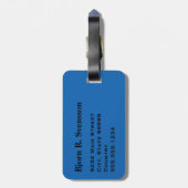 Monogram Black Stripe op Turquoise Blue Bagagelabel (Achterkant verticaal)