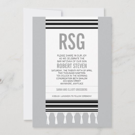 Monogram Black Tallit Bar Mitswa Kaart (Voorkant)