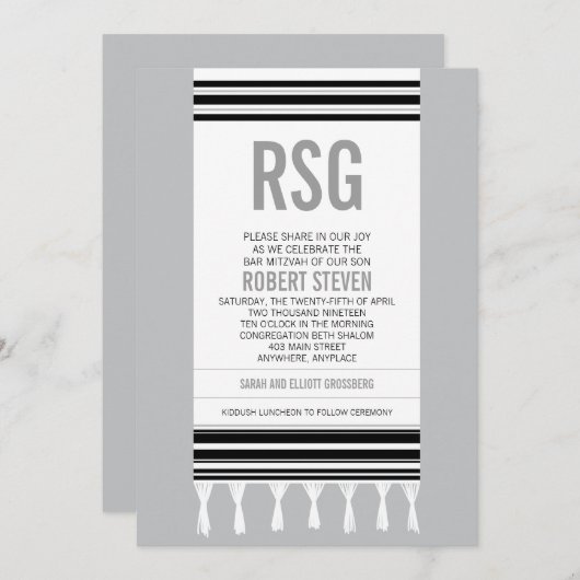 Monogram Black Tallit Bar Mitswa Kaart (Voorkant / Achterkant)