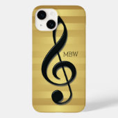 Monogram Black Treble Clef op Golden Stripes Case-Mate iPhone Case (Achterkant)