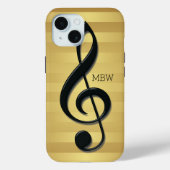 Monogram Black Treble Clef op Golden Stripes Case-Mate iPhone Case (Achterkant)