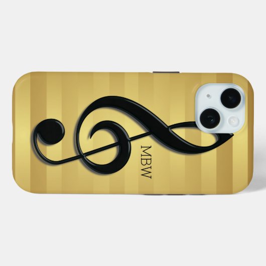 Monogram Black Treble Clef op Golden Stripes Case-Mate iPhone Case (Achterkant (horizontaal))