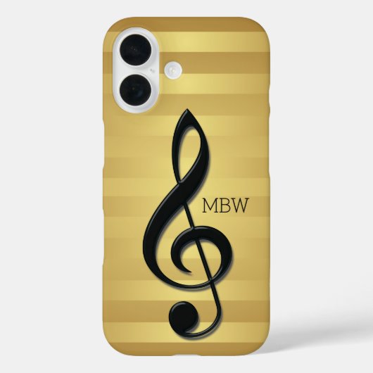 Monogram Black Treble Clef op Golden Stripes Case-Mate iPhone Case (Achterkant)