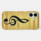 Monogram Black Treble Clef op Golden Stripes Case-Mate iPhone Case (Achterkant (horizontaal))