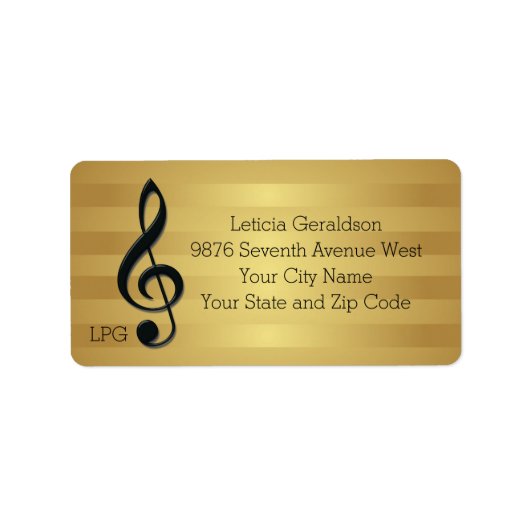Monogram Black Treble Clef op Golden Stripes Etiket (Voorkant)