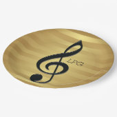 Monogram Black Treble Clef op Golden Stripes Papieren Bordje (Gekanteld)