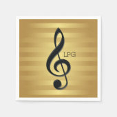 Monogram Black Treble Clef op Golden Stripes Servetten (Voorkant)