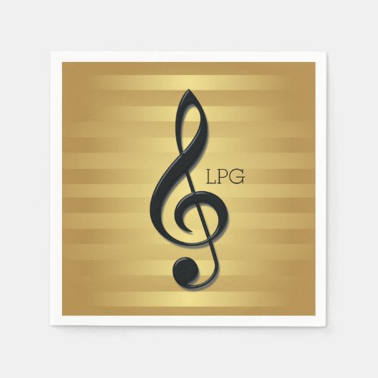 Monogram Black Treble Clef op Golden Stripes Servetten (Voorkant)
