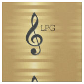Monogram Black Treble Clef op Golden Stripes Stof (Close Up)
