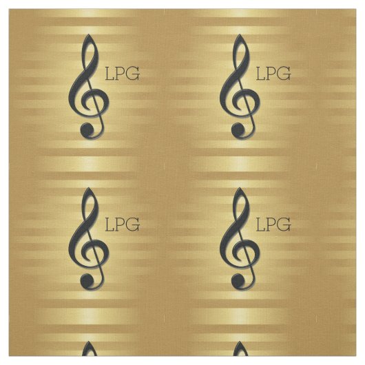 Monogram Black Treble Clef op Golden Stripes Stof (Swatch)