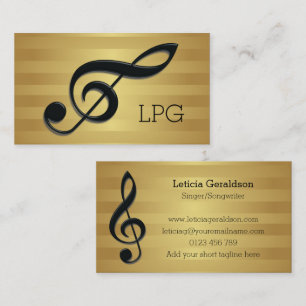 Monogram Black Treble Clef op Golden Stripes Visitekaartje