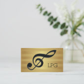 Monogram Black Treble Clef op Golden Stripes Visitekaartje (Staand voorkant)