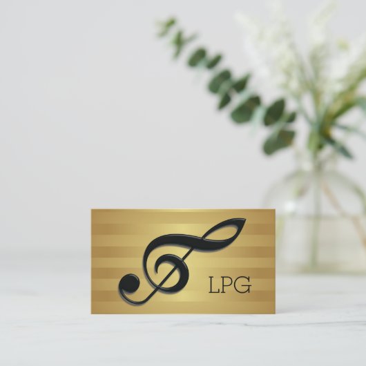 Monogram Black Treble Clef op Golden Stripes Visitekaartje (Staand voorkant)