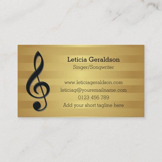 Monogram Black Treble Clef op Golden Stripes Visitekaartje (Achterkant)