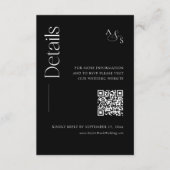 Monogram Black Wedding Details Website QR Code Informatiekaartje (Voorkant)