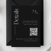 Monogram Black Wedding Details Website QR Code Informatiekaartje