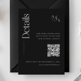 Monogram Black Wedding Details Website QR Code Informatiekaartje