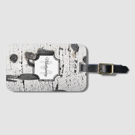 Monogram Black White Aspen Bark Foto Bagagelabel (Voorkant (horizontaal))
