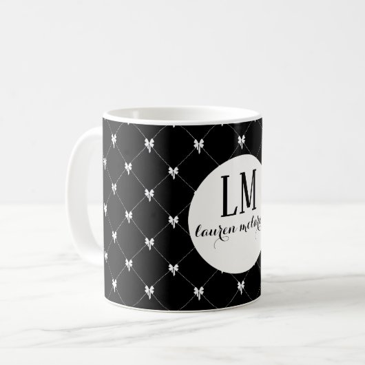 Monogram Black & White Bow Script Koffiemok (Voorkant links)