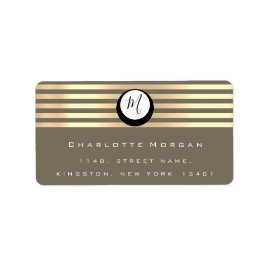 Monogram Black White Bronze Grey Gold RSVP Stripes Etiket (Voorkant)