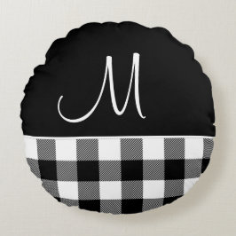 Monogram Black White Buffalo Pset Farmhouse Rond Kussen