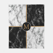 Monogram Black White Check Marble Fleece Blanket Deken (Voorkant)