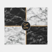 Monogram Black White Check Marble Fleece Blanket Deken (Voorkant (Horizontaal))