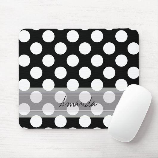 Monogram Black White Chic Polka Dot Pattern Muismat (Met muis)