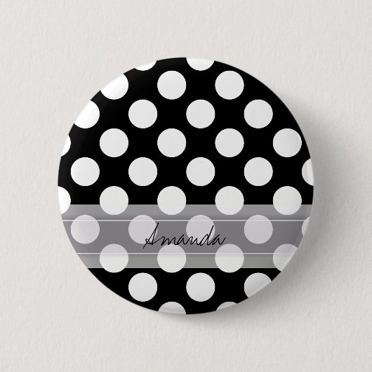 Monogram Black White Chic Polka Dot Pattern Ronde Button 5,7 Cm (Voorkant)