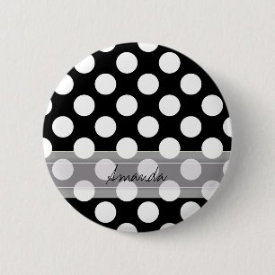 Monogram Black White Chic Polka Dot Pattern Ronde Button 5,7 Cm