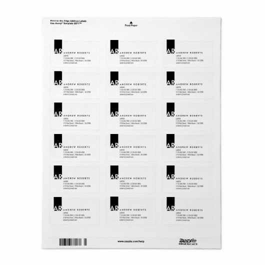 Monogram Black White Clean Business Info Labels (Full Sheet)