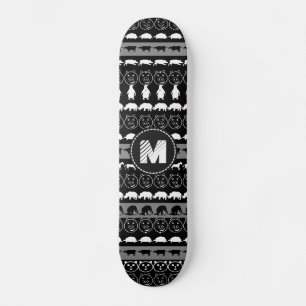 Monogram Black White Cute Animals Patroon #2 Persoonlijk Skateboard