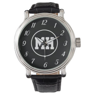 Monogram Black White Elegant Modern Initiaal Watch Horloge