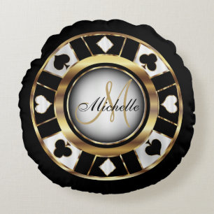 Monogram Black, White en Gold Poker Chip Rond Kussen