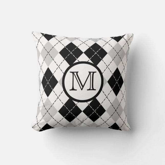 Monogram Black White en Grey Argyle Sierkussen (Voorkant)