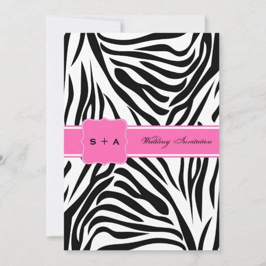 Monogram Black, White en Hot Pink Zebra Weddenscha Kaart (Achterkant)