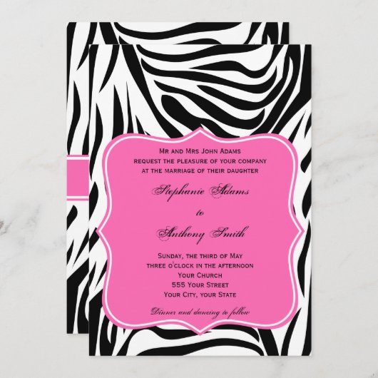 Monogram Black, White en Hot Pink Zebra Weddenscha Kaart (Voorkant / Achterkant)