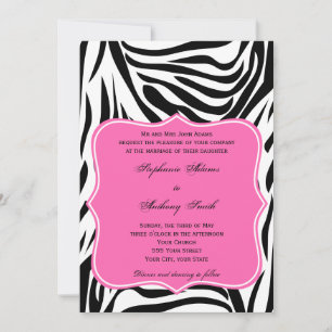 Monogram Black, White en Hot Pink Zebra Weddenscha Kaart