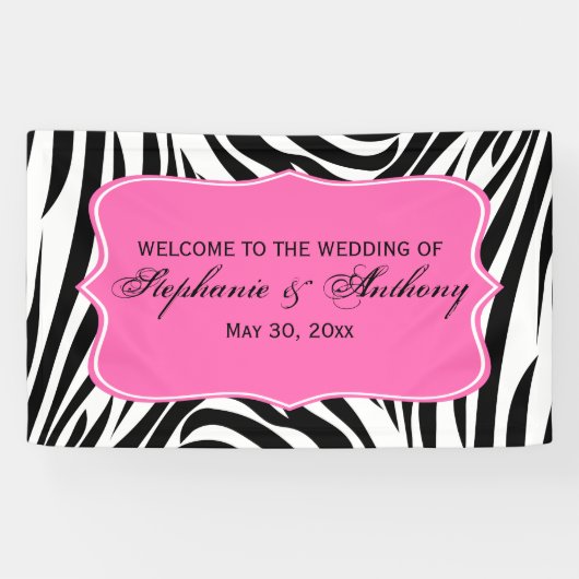 Monogram Black, White en Hot Pink Zebra Weddenscha Spandoek (Horizontaal)