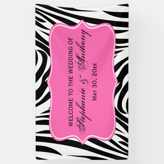 Monogram Black, White en Hot Pink Zebra Weddenscha Spandoek (Verticaal)