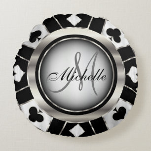 Monogram Black, White en Silver Poker Chip Rond Kussen