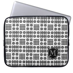 Monogram Black White Faux Welsh Laptop Sleeve